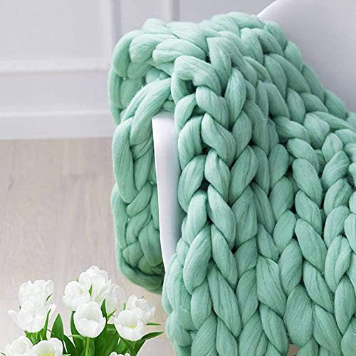 VanderHOME Decke Gestrickte Super Weiche Kuscheldecke Handgefertigt Grobe Strickdecke Grobstrick Decke Gestrickte Decke Wolldecke Couchdecke Flauschige weihnachtsdeko (Wassergrün,100×100cm)