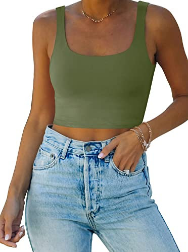 REORIA Damen Crop Top elegant Corset Top Neckholder Top Aesthetic Sport Sommer Tops Dunkelgrün L
