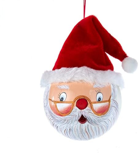 Kurt S. Adler Christbaumkugel, Glas, bemalt, Weihnachtsmanngesicht, 10,2 cm, Mehrfarbig