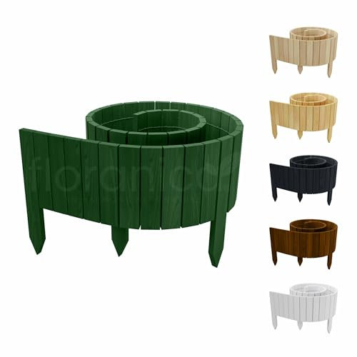 Floranica Rollborder II Flexibler Holzzaun 200 x 10 cm Grün (kürzbar) Kiefernholz Beetumrandung imprägniert Gartenzaun Beeteinfassung Dekozaun Rollboarder Rasenkante