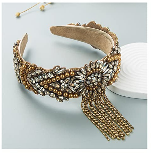 YOUMEINU Mode Französischer Palast Stil Perle Quaste volle Rhinestone Stirnband Temperament Haarschmuck Haarnetz Haarband Perfection (Color : Gold)