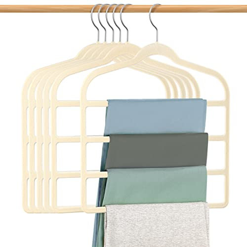 DUDUCOFU Samt-Kleiderbügel, platzsparend, rutschfest, für Hosen, Hosen, Schal, Beige, 6 Stück, Beige