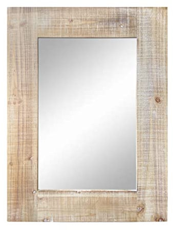LW Collection Wandspiegel Braun Rechteck 60x80 cm Holz - große Spiegelwand - Vintage - Wohnzimmer Flur - Badspiegel
