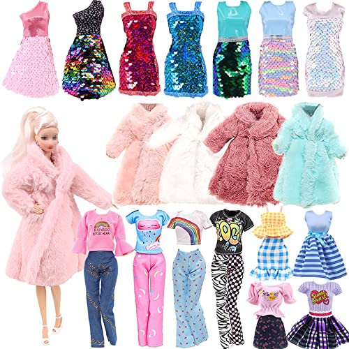 12pcs Kleidung für 11,5 Zoll Puppen, Puppenkleidung mit 1 Winterkleidung 3 Top 3 Hose 3 Paillettenrock 2 Kleidern (Zufälliger Stil) für Mädchen Puppen