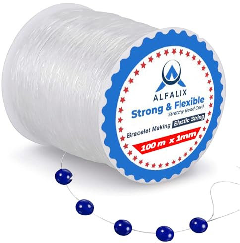1mm x 100m Bracelet String For Bracelet Making Clear Elastic String, Strong & Stretchy Elastic Thread, Easy to knot, Bracelet elastic for Jewellery making, Crystal Clear String Beading & DIY (1Pcs)