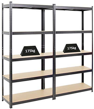 PROREGAL Mega Deal 2X étagère Robuste Ragnar | HxLxP 180x90x40cm | Charge du Compartiment 175kg | Noir | Étagère de Garage, étagère de Cave
