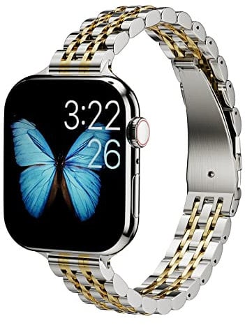 ARTCHE Slim Metall Armband Kompatibel mit Apple Watch Armband Frauen 42mm 41mm 40mm 38mm, Edelstahlarmband Kompatibel mit iWatch Serie 10/9/8/7/6/5/4/3/2/1, SE, Silber und Gold