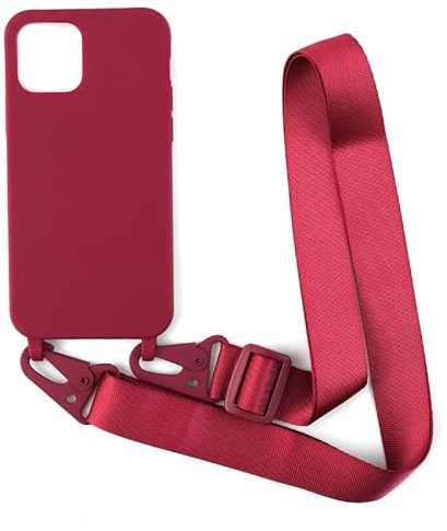 PuYu Zhe Compatible iPhone 11 Pro Crossbody Silicone Soft Matte Case, TPU Shell Adjustable Neck Cord Strap, Shockproof Lanyard Case-Wine Red