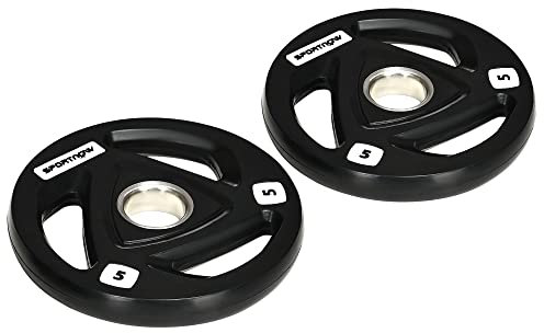SPORTNOW Juego de 2 Discos de Pesas Ø24x3,5 cm de Hierro Fundido 5 kg Placas de Pesas Recubierta de Goma con Orificio de 5 cm para Barra o Mancuernas Fitness en Gimnasio Casa Negro