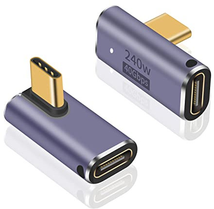 Maxhood USB C Right Angle Adapter 240W, Right Angle USB C Adapter 40G, USB C Adapter 90 Degree USB C Male to Female Extender Support 8K Video with LED Light for ipad, MacBook, Tablet, Phone, 2pcs