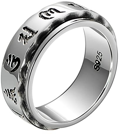 Gualiy Silberring 925 Herren, Herren Ringe Vintage 7MM Mantra Silber Spinner Ring Ring Größe 69 (22.0)