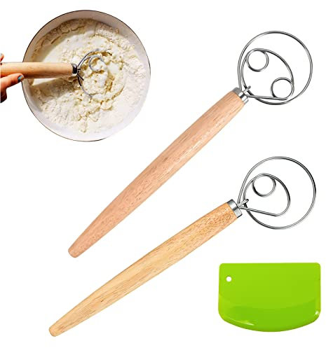 Mezclador de Masa Danés Manual de Madera - Cepillo Profesional para Repostería y Fabricación de Pasteles