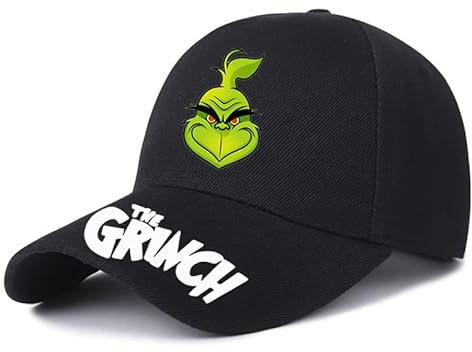Herren Snapback Caps für Grin-ch, Basecap Vintage Cotton Cap, Mütze Atmungsaktiv für Sport Wandern Ausflug-Black 9||1 Piece