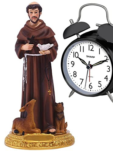 Dubbulon Statue des Heiligen Franziskus | Handbemalte Statue aus Kunstharz mit Taube und Kreuz,Maßstabsgetreue, langlebige Desktop-Statue, Sammlung Heimdekoration, gebetsvolle Inspiration, frommes