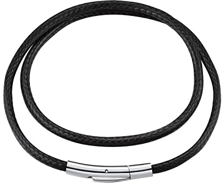 FindChic 2/3MM Collier Chaine Homme Cuir Cordon Collier pour Pendentif Femme Homme Chaîne Noir/Marron Ras de Cou Waterproof Boutton Rotatif avec Fermoir Acier Inoxydable Longueur 40cm-75cm