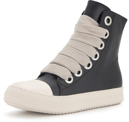 Kluolandi Scarpe da ginnastica alte alla moda per le donne larghe con lacci neri e bianchi con plateau e cerniera, Nero, 8 US