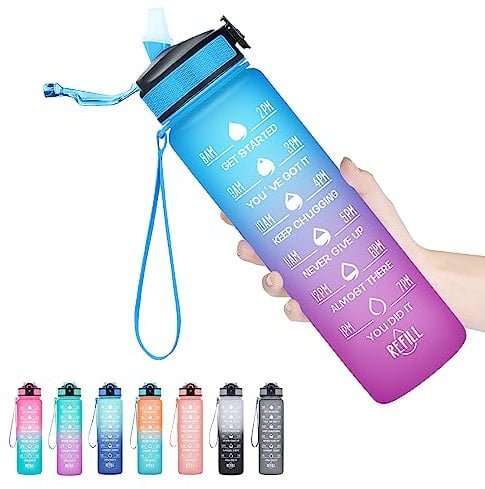 Hyeta 32 oz Water Bottles with Times to Drink and Straw, Motivational Water Bottle with Time Marker, Leakproof, Drinking Sports Water Bottle for Fitness, Gym and Outdoor
