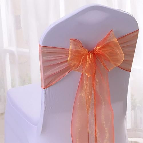 SYSUII 6 Stück Stuhlschleife Hochzeit Stuhlschärpen Organza Schleife Stuhlhussen Organza Schleifenband Stuhl deko Vintage Stuhl Schärpe für Hochzeit Party Geburtstag Dekoration 17 * 210CM -Orange