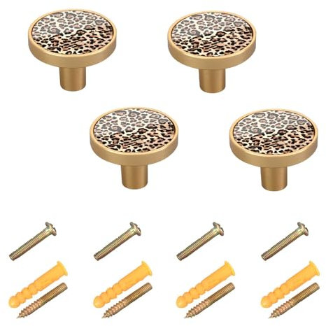 DEHOZO 4 Pack Drawer Knobs, African Animal Leopard Print Kitchen Cabinet Knobs Door Knobs Dresser Knobs Drawer Pulls Door Handle Cabinet Handles Cabinet Hardware for Dresser Drawer Cupboard