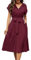 Cassiecy Sommerkleid Damen Knielang Kurzarm Blusenkleid Elegant V-Ausschnitt Midikleid Casual Wickelkleid Strandkleid mit Taschen（L,Weinrot）