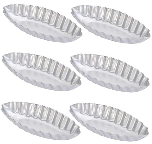 ABOOFAN 6-Piece Small Flower Boat Shaped Baking Mold Set Anodized Aluminum Alloy Cake Tart Molds Non-Stick Bakeware for Home Baking