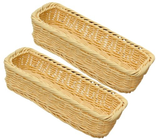 Amosfun Woven Silverware Basket: 2pcs Cutlery Storage Basket, Imitation Rattan Rustic Utensils Storage Organizer for Kitchen Dining Table (Beige)