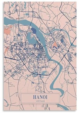 Vintage-Karten-Poster, Asien, Vietnam, Hanoi, Zimmer, Wohnzimmer, Dekor, moderne ästhetische Wandkunst, Geschenk für Freunde, Bett, ungerahmt, 20 x 30 cm