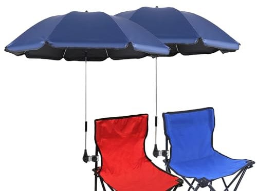 GRANDMEI Beach Chair Umbrella with Universal Clamp,46 inches Clip umbrella UPF 50,Clip on Parasol for Patio Chair Chairs Wheelchairs Golf Carts (Dark Blue 2 pack)