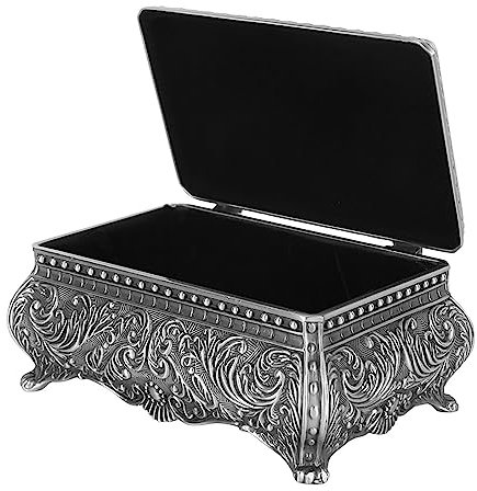 WGFOIP Rechteckige Schmuck-Aufbewahrungsbox, Langlebige Metall-Schmuckschatulle für Frauen für Schlafzimmer zu Weihnachten (Antikes Silber)