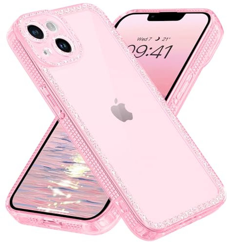 GaoBao Coque pour iPhone 13 6.1 Bordure avec des Paillettes, Cadre Doux TPU Transparente PC Housse Antichoc Protection Caméra Étui Anti-Rayures Anti jaunissement Case Fille Femme, Transparente Rose