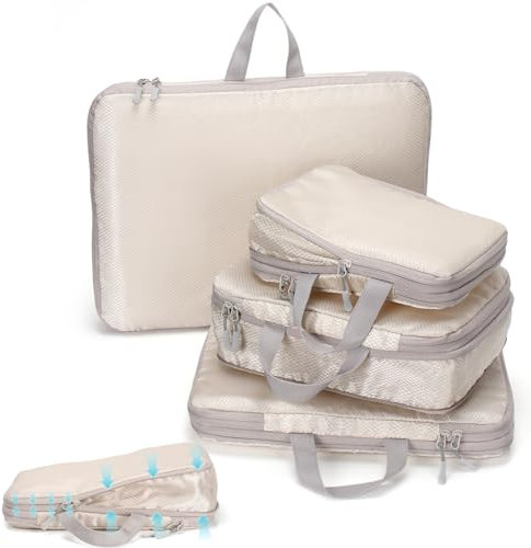 Euqvunn Kompressionstaschen für Koffer, Large Packwürfel für Suitcase, Wasserdichte Reise Kompressionsbeutel, Kompression Packwürfel für Backpack, Reisegepäck Organizer Set 4-teilig