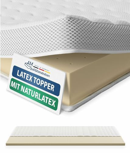 AM Qualitätsmatratzen Premium Latex Topper 180x200cm RG65 - Made in Germany - Atmungsaktiver Naturlatex Topper 180x200-6cm - Matratzenauflage 180x200 mit Lyocell Bezug und Anti-Rutsch Funktion