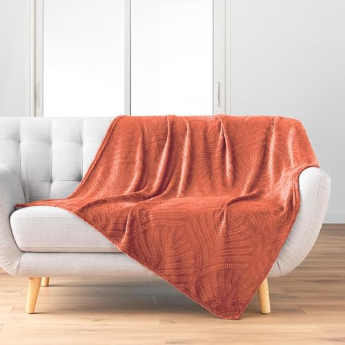 Douceur d'Intérieur, Plaid (125 x 150 cm) Nelia Terracotta, Flanelle Relief Unie
