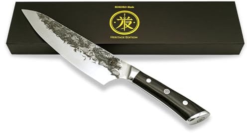KOKORO Blade 8 Inch Japanese Chef Knife – Hand Made Hammer Forged Kitchen Knife with KuroWood Handle, Ultra Sharp Edge, Professional Quality Chef’s Knife, Perfect for Home or Pro Kitchens and Gifts