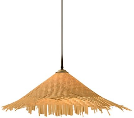 YNVIOZM Grand Luminaire Suspendu Chapeau De Paille Suspendu Lumière Vintage Lustre en Bambou Lumière Rotin Tissé Éclairage Suspendu en Beige 17,7 De Largeur