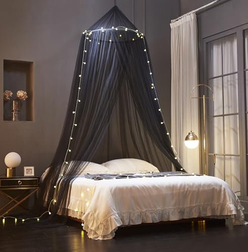 ZIQINPSQ Betthimmel für Mädchen, Baldachin für Bett, Prinzessinnen-Moskitonetz, Spielzelt für Kinder, hängende Bettnetzabdeckung für Mädchenzimmer-Dekoration (schwarz)