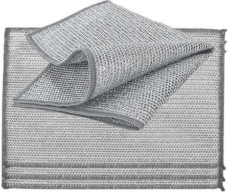 YinQin 4 PCS Double Layer Wire Dishwashing Cloth Rags 20x28 cm Non Scratch Stainless Steel Mesh Cleaning Cloth Multi Purpose Two Layer Metal Wire Dish Cloths Towel for Kitchen, Dish, Sink, Stove Top