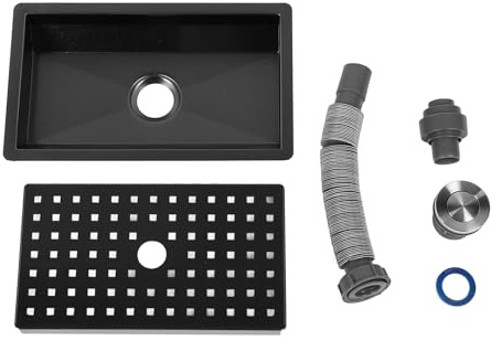 Edelstahl Küchenspüle, Unterbau Küchenspüle Drop In, Outdoor Campervan Spüle mit Abtropfarmaturen Kleine Bar Spüle Workstation Waschbecken für Arbeitsplatte Wohnung (Schwarz)
