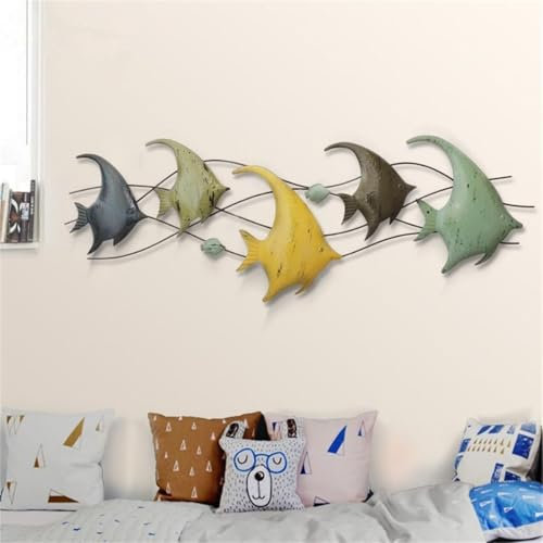 Wanddekoration mit Fischen aus Metall, 3D-Wandkunst mit Küstenfischen, große Wanddekoration mit Fischen, Wanddekoration mit Fischschwarm