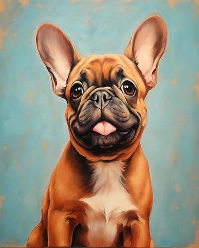 Animal domestique Chien kit de Peinture à l'huile sur Toile par numéro,bouledogue français,Peinture par Numéro Adulte,Enfants,DIY kit creatif adulte,40x50cm