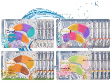 Augenpads Gegen Augenringe, 20 Pairs 4 mix Eye Patches zur Straffung und Feuchtigkeit, Augenpads Gegen Tränensäcke, Eye Pads für Falten und Schwellungen Reduzieren, Collagen Maske mit Hydrogel