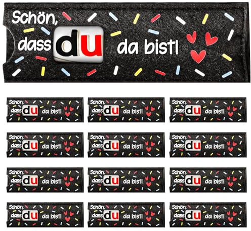Giftota 12pcs Schön dass du da bist Geschenke - Gastgeschenke Hochzeit Konfirmation Geburtstag Taufe Abschluss - Hülle Filz Geschenk Verpackung - Duplo Geschenkbox-Dankeschön Geschenk, Ohne Schokolade