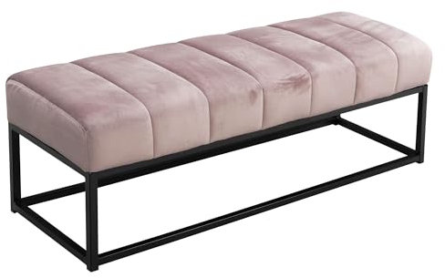 Sitzbank Samt Rosa 108x40x40 cm Flur Polsterbank mit Metallgestell | Design Bettbank Schlafzimmer Gesteppt | Flurbank Garderobenbank Modern