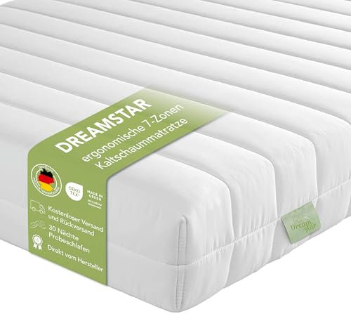 DREAMSTAR Easy Flex | ergonomische 7-Zonen Kaltschaummatratze | Öko-Tex Zertifiziert | Härtegrad 3 und 4 | Rollmatratze 11 cm I 120 x 200 cm