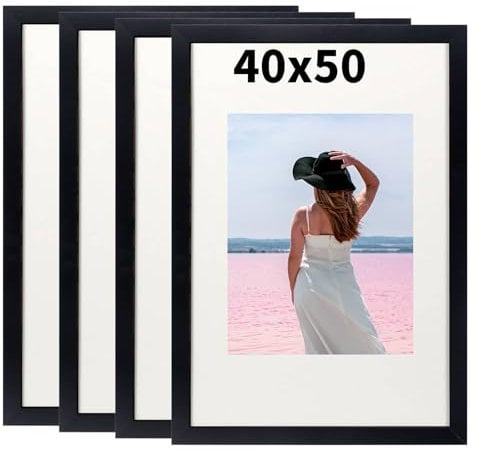 Truevaste 4 Stk. Bilderrahmen 40x50 cm Schwarz, MDF Fotorahmen, Klassischer Bilder Rahmen für Wand Tischbilderrahmen Picture Frame für Poster Dokument Hochzeitsfotos Abschlusszeugnis Jubiläum Geschenk
