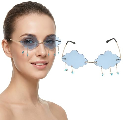 Beavorty Sonnenbrille Regenbrille Funky Damen Stilvoll Trendy Oval Geformt Niedliche Brille Wolkenbrille Wolkendekor Blau
