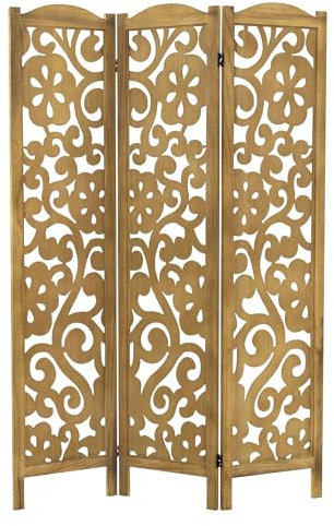 ML-Design Biombo Divisorio de 3 Paneles Modelo Yokohama de Madera Natural 172 x 121 cm, Separador de Ambientes Plegable para Interiores, Mampara Independiente para Vestuarios, Pantalla de Privacidad