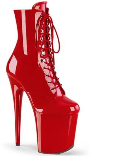 WDUDSUDUW Tacchi Alti Sexy da Donna, Stivali Bassi con Plateau A Spillo da 20 Cm, Scarpe da Pole Dance in Pelle Lucida,Rosso,36 EU