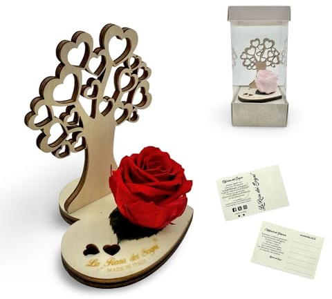 Rosa Stabilizzata con Albero della Vita in Legno – Fiore Naturale a Lunga Durata, Intaglio Laser e Scatola Elegante – Idea Regalo Simbolica Made in Italy (Rosso)