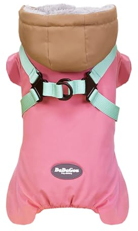 Izefia Hundemantel Haustierbekleidung Overall Winddicht Kaltes Wetter Mäntel 4 Beine Jacke Geschirr Brustgurt Warm Winter Dicke Kleidung Wasserdicht Schneedicht Baumwollmantel für Kleine Hund Katze